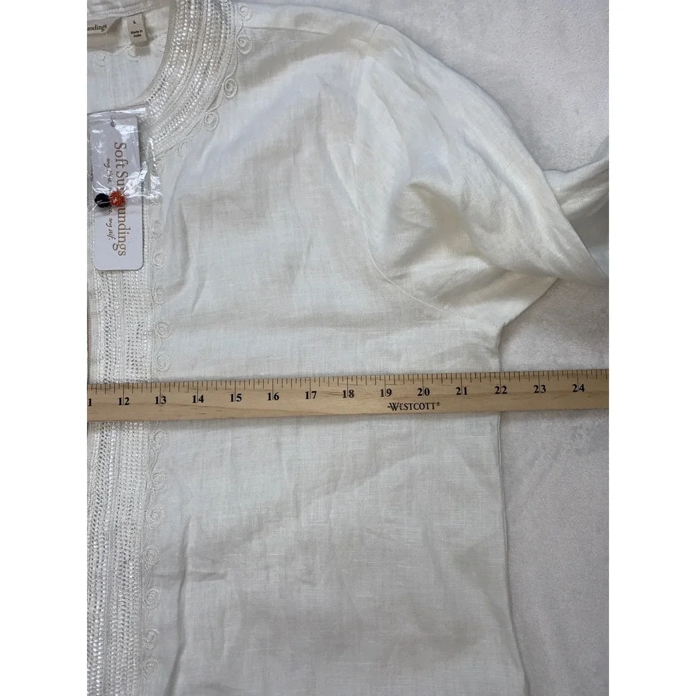 Soft Surroundings Linen Desert Tunic Top Embroidered Colorful Buttons India Sz L - Picture 5 of 8